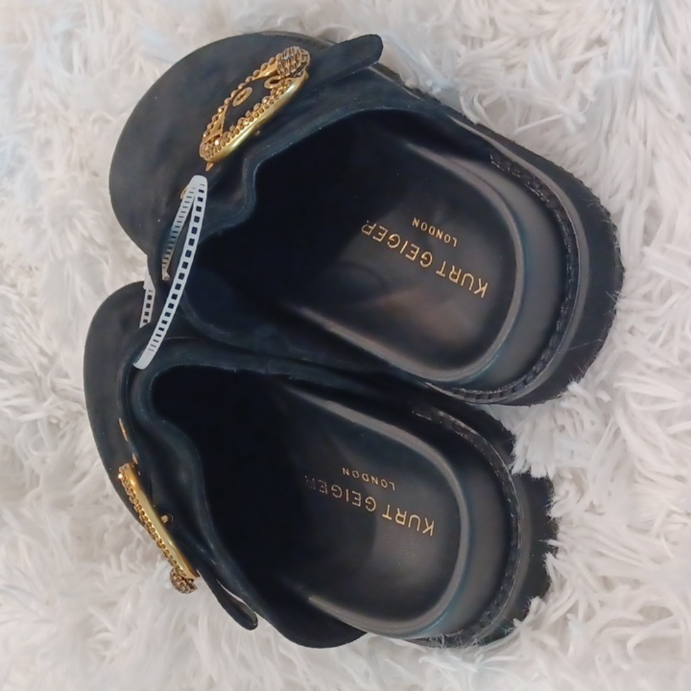 Kurt Geiger London Mayfair Crystal Embellished Eagle Head Buckle Mules Black - Picture 8 of 11